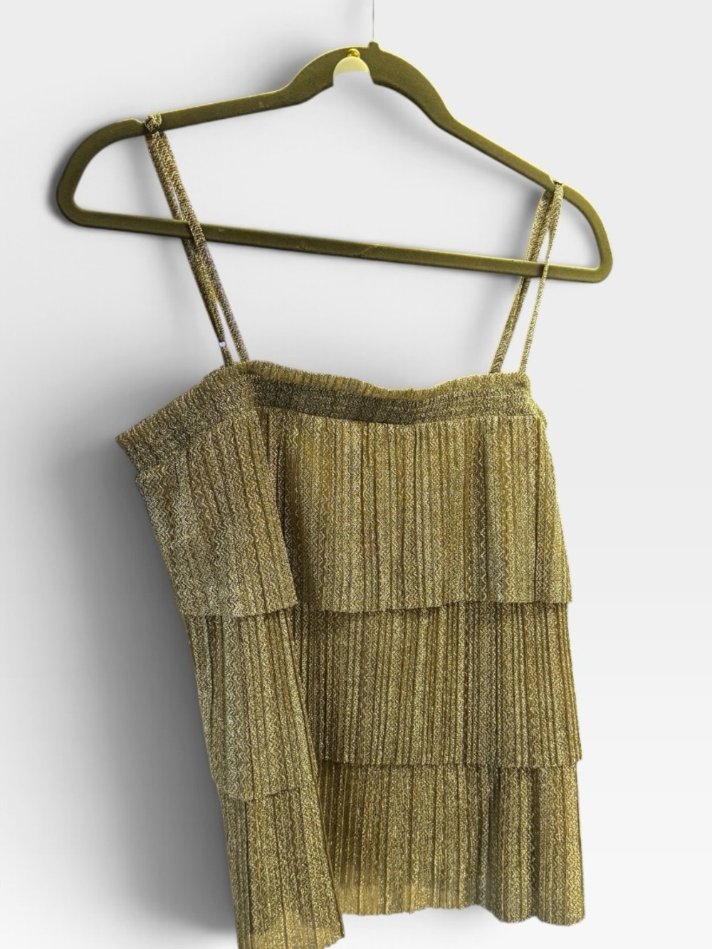 Anthropologie Silver Metallic Tiered Pleated Cami Tank Top Size L